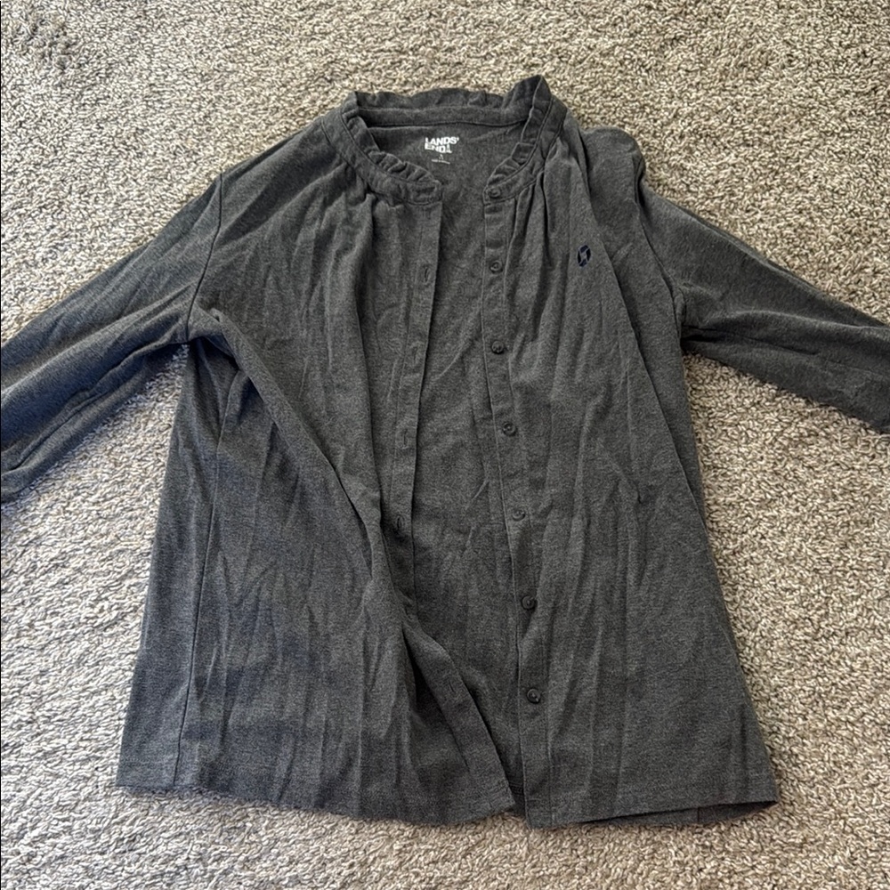 Chase Lands' End Women's Gray Button-Up cardigan